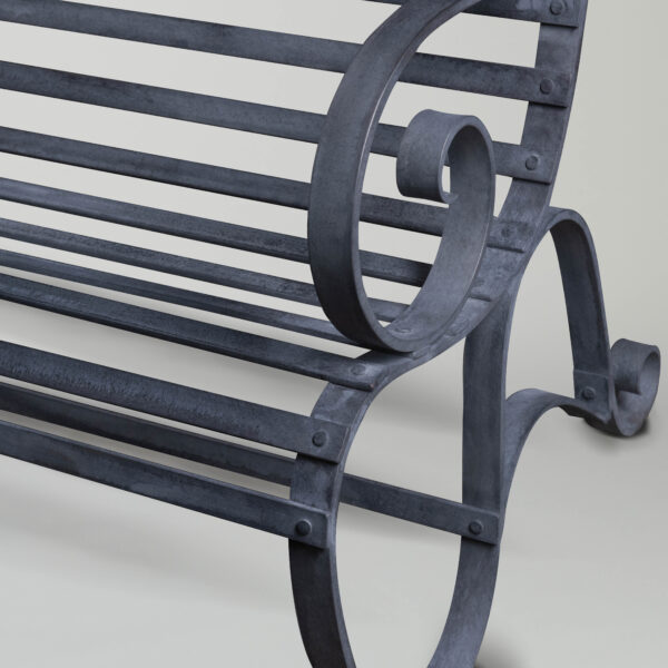 Ornamenti Helmsley Seat in wrought iron garden furniture with zinc finish detail