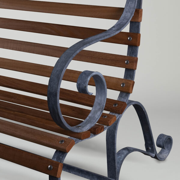 Ornamenti Harrogate Seat garden furniture in wrought iron and Iroko with zinc finish