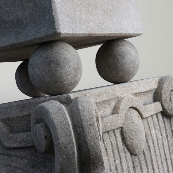 Ornamenti Elephant Obelisk in carved limestone, detail