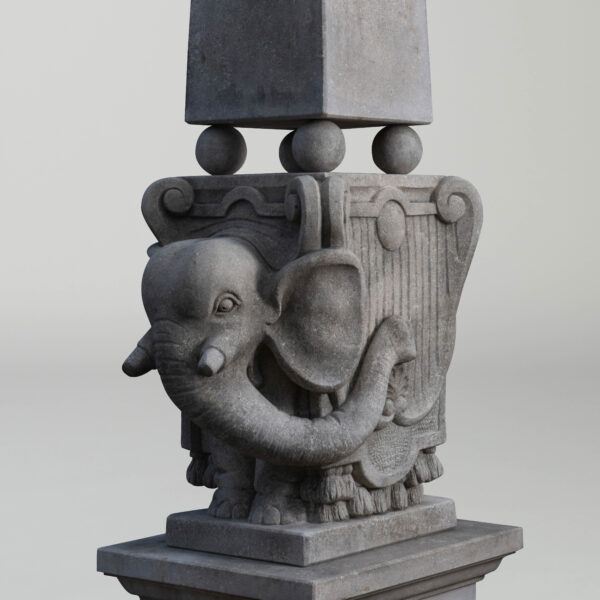 Ornamenti Elephant Obelisk in carved limestone, detail