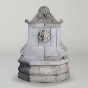 Ornamenti Veneto Wall Fountain in carved stone with lion wall mask